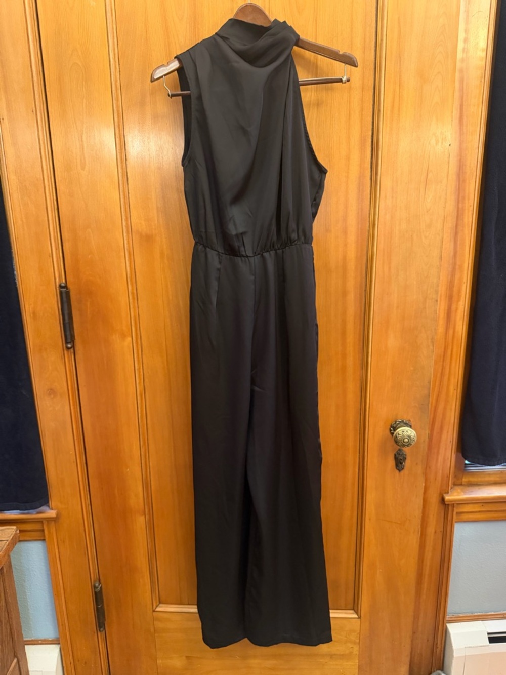 Thats so Fetch Sleeveless Black Asymmetrical Neck Line Wide Leg Jumpsuit
